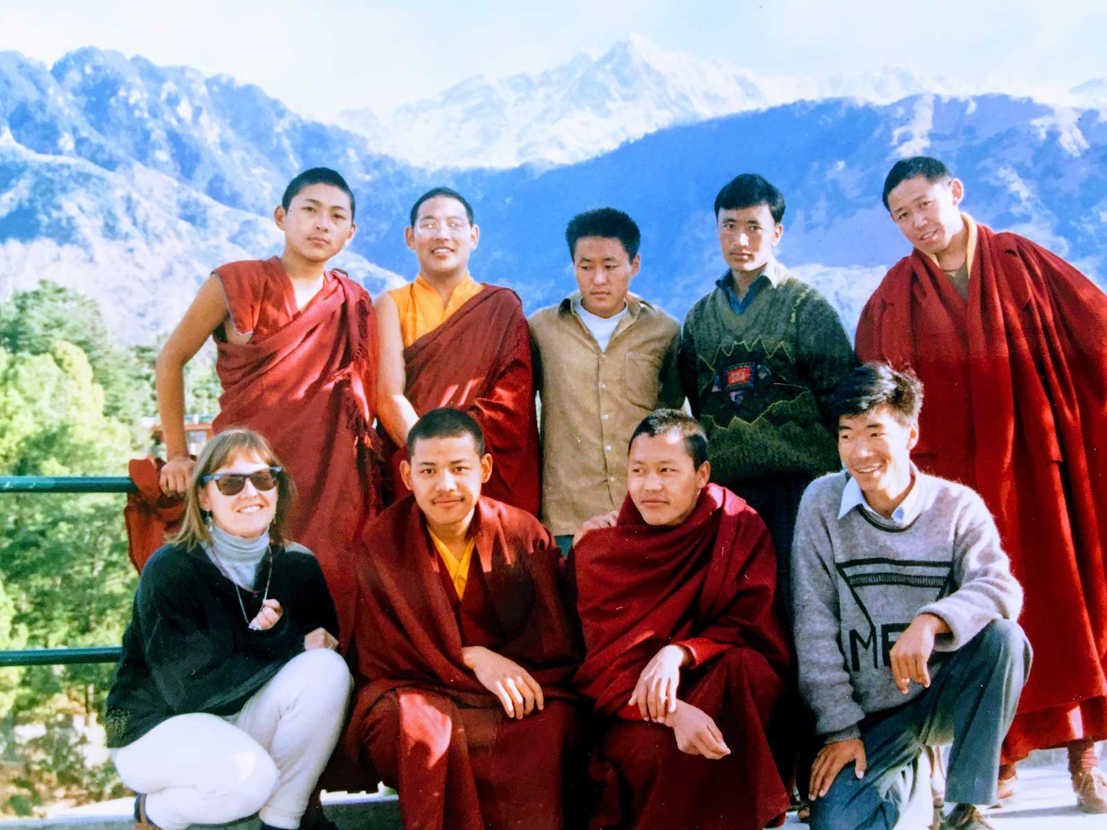 Yolanda O'Bannon with her English class at the Institute of Buddhist Dialectics in Dharamsala, India, 1995.